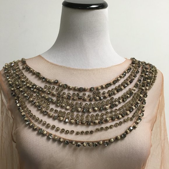 Alberta Ferretti mesh sheer beaded top nude stretch 4 - Picture 1 of 7